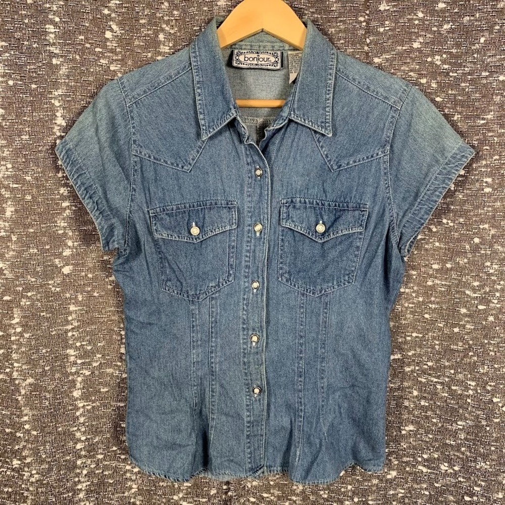 Vintage Bonjour Denim Button Up Shirt Yokes Western Boho Women's Medium